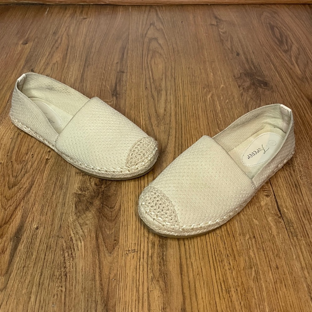 Forever Beige Fly Knit Flats Espadrille Size 5